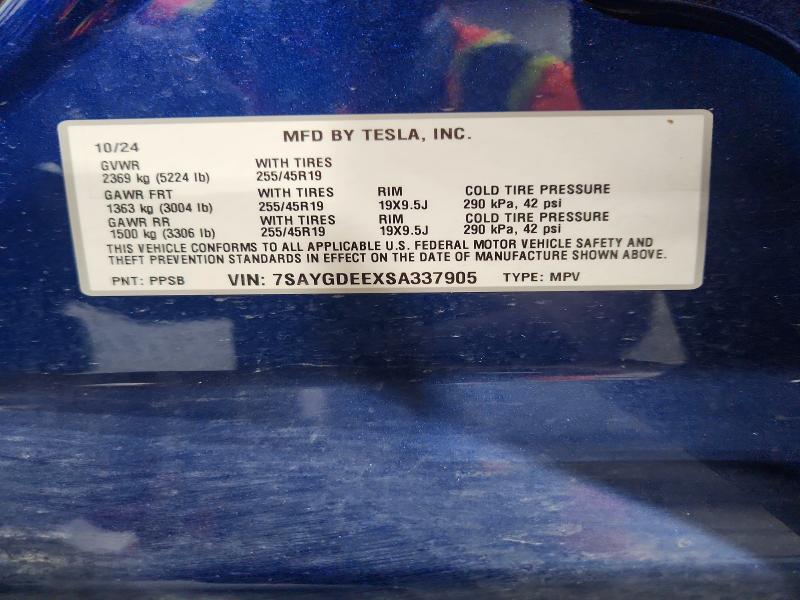 2025 Tesla Model Y მანქანა იყიდება აუქციონზე, vin: 7SAYGDEEXSA337905, აუქციონის ნომერი: 68729086