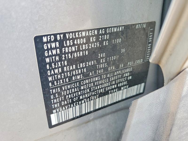 2017 Volkswagen Tiguan მანქანა იყიდება აუქციონზე, vin: WVGAV7AX2HW507657, აუქციონის ნომერი: 67518726