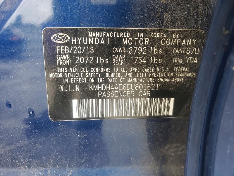 Aukcja sprzedaży 2013 Hyundai Elantra, vin: KMHDH4AE6DU801621, numer aukcji: 67805976