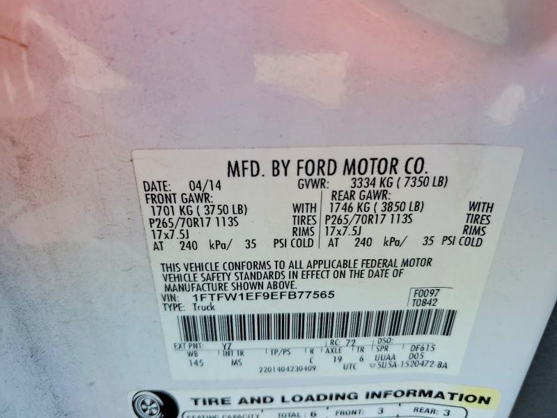 2014 Ford F150 მანქანა იყიდება აუქციონზე, vin: 1FTFW1EF9EFB77565, აუქციონის ნომერი: 68508866