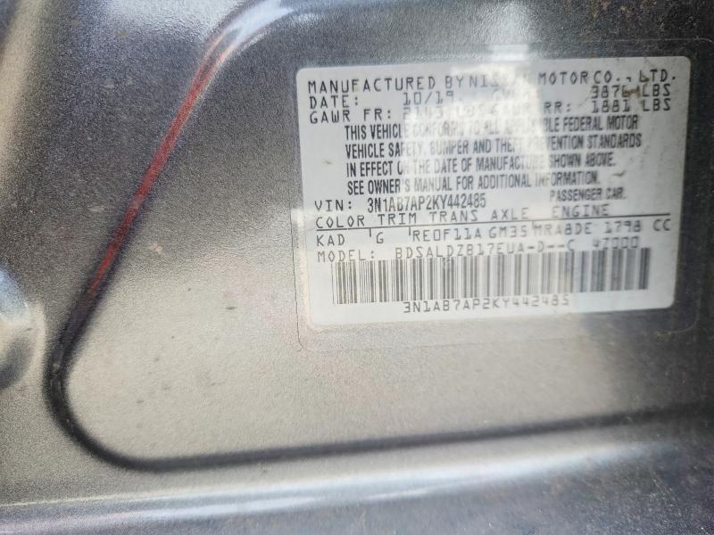Aukcja sprzedaży 2019 Nissan Sentra, vin: 3N1AB7AP2KY442485, numer aukcji: 68330106