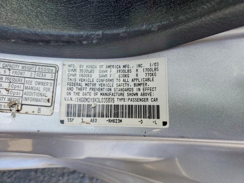 69608826 :رقم المزاد ، 1HGEM219X3L035815 vin ، 2003 Honda Civic مزاد بيع