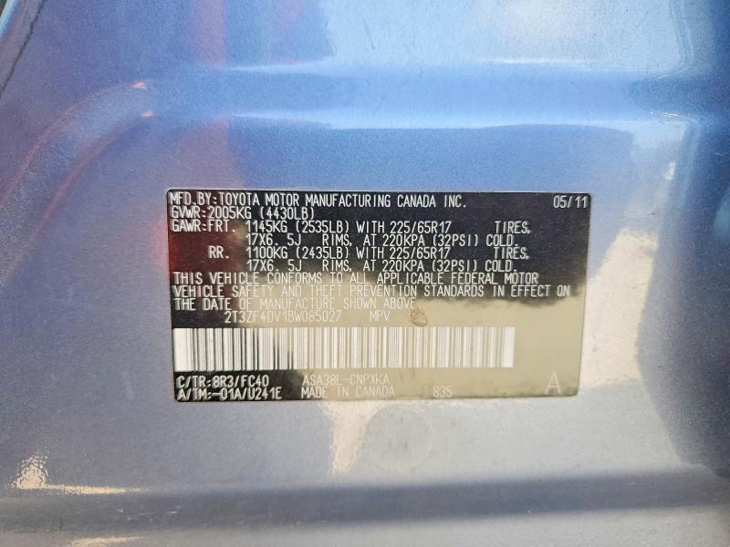 Aukcja sprzedaży 2011 Toyota Rav4, vin: 2T3ZF4DV1BW085027, numer aukcji: 68842286