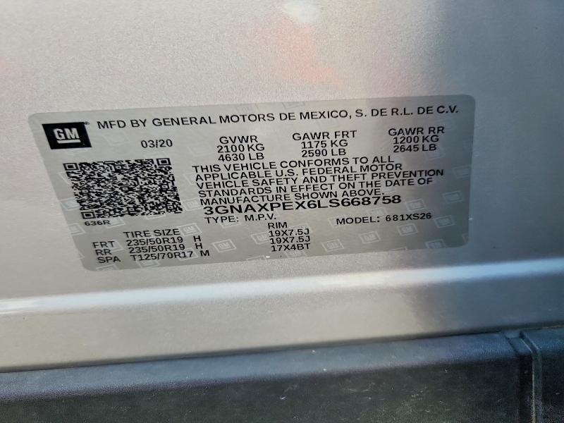 Продаж на аукціоні авто 2020 Chevrolet Equinox, vin: 3GNAXPEX6LS668758, номер лоту: 70053536