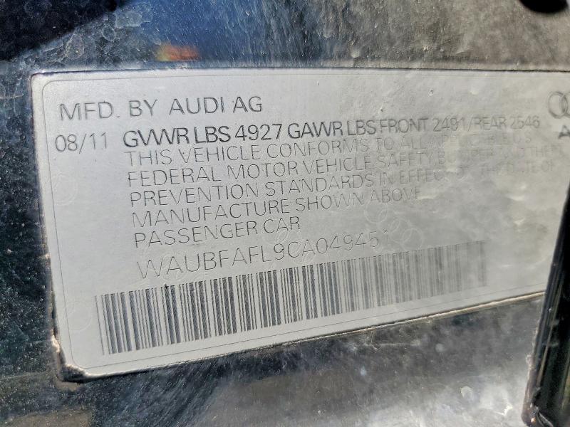 67139056 :رقم المزاد ، WAUBFAFL9CA049451 vin ، 2012 Audi A4 مزاد بيع