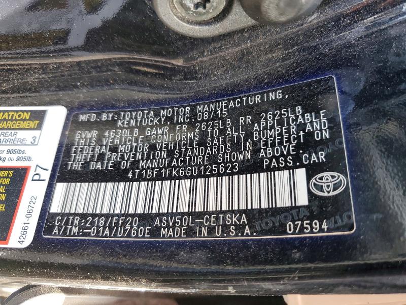 Auction sale of the 2016 Toyota Camry, vin: 4T1BF1FK6GU125623, lot number: 69491066