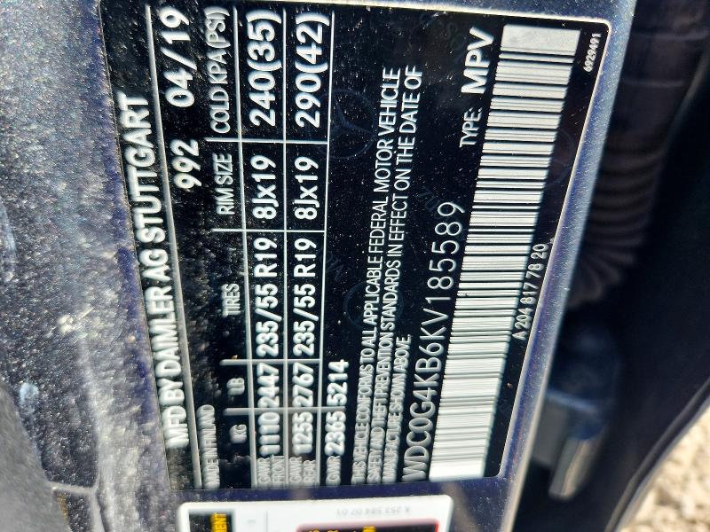 2019 Mercedes-benz Glc მანქანა იყიდება აუქციონზე, vin: WDC0G4KB6KV185589, აუქციონის ნომერი: 68272066