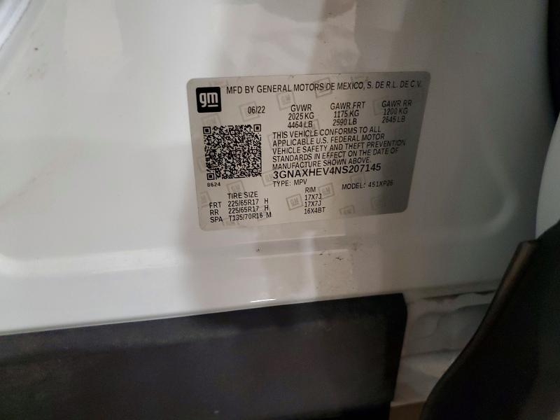 Aukcja sprzedaży 2022 Chevrolet Equinox, vin: 3GNAXHEV4NS207145, numer aukcji: 69767236