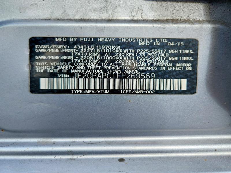 Продажа на аукционе авто 2015 Subaru Xv Crosstrek, vin: JF2GPAPC1FH269569, номер лота: 67731076