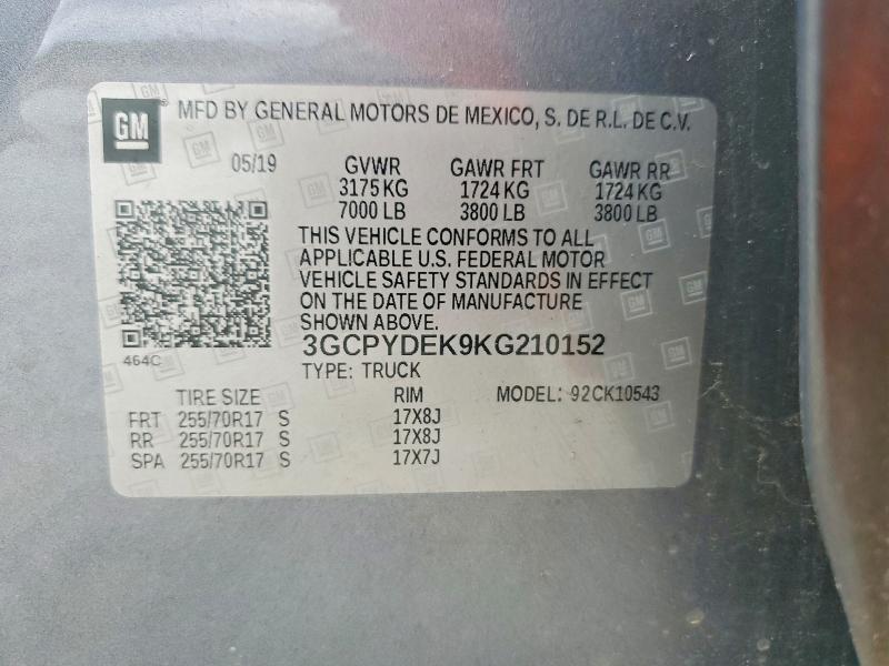 Продаж на аукціоні авто 2019 Chevrolet Silverado, vin: 3GCPYDEK9KG210152, номер лоту: 69846986
