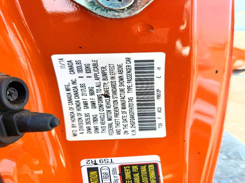 67035246 :رقم المزاد ، 2HGFG4A57FH701745 vin ، 2015 Honda Civic مزاد بيع