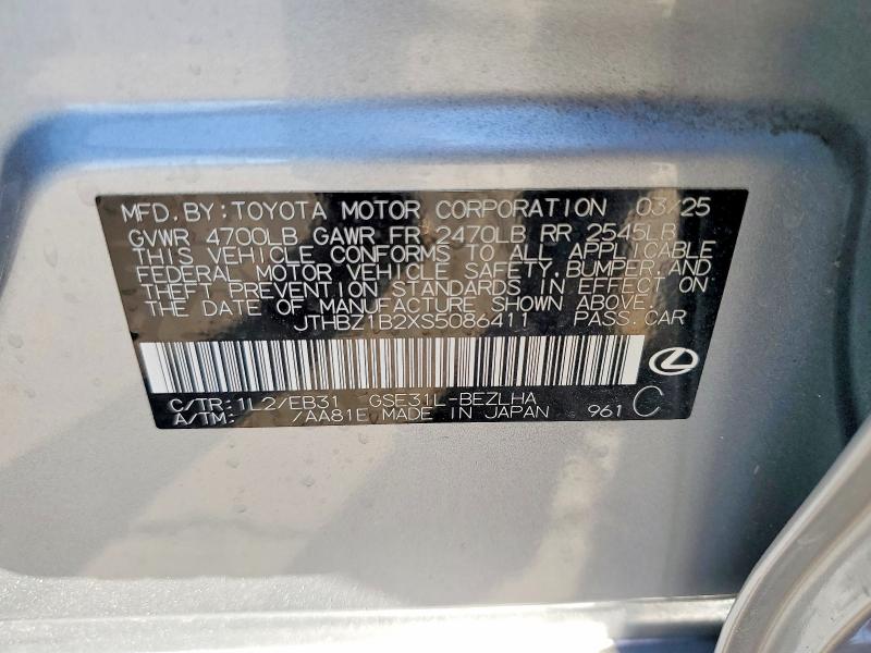 69725326 :رقم المزاد ، JTHBZ1B2XS5086411 vin ، 2025 Lexus Is 350 مزاد بيع