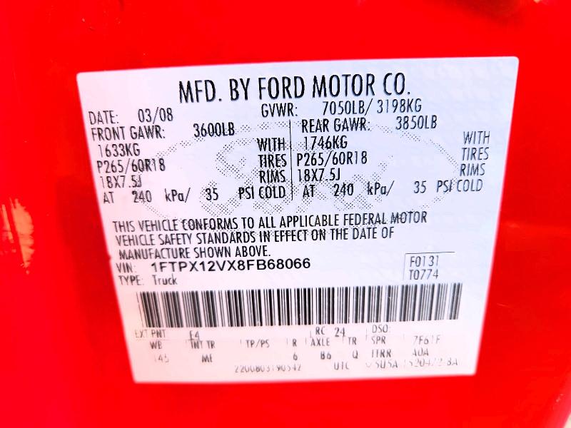 69981516 :رقم المزاد ، 1FTPX12VX8FB68066 vin ، 2008 Ford F150 مزاد بيع