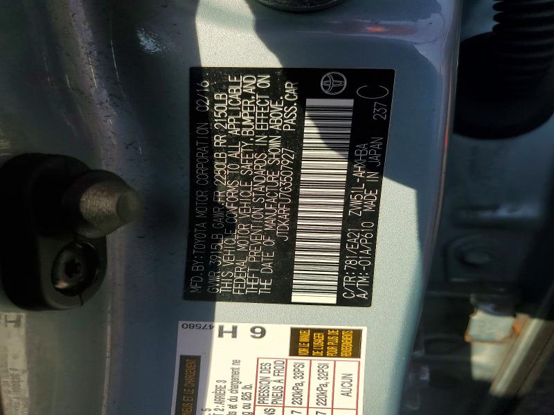 Aukcja sprzedaży 2016 Toyota Prius, vin: JTDKARFU7G3507927, numer aukcji: 67457646
