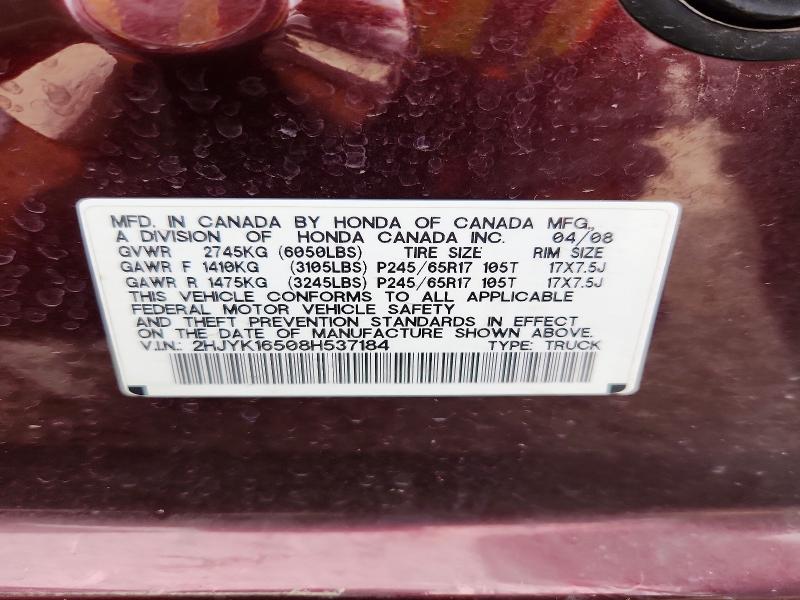 Aukcja sprzedaży 2008 Honda Ridgeline, vin: 2HJYK16508H537184, numer aukcji: 70214856