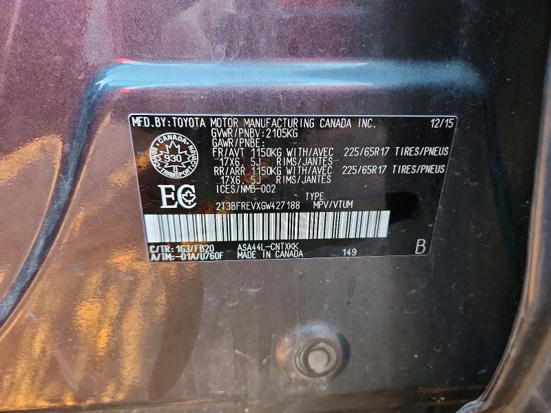 69068836 :رقم المزاد ، 2T3BFREVXGW427188 vin ، 2016 Toyota Rav4 مزاد بيع