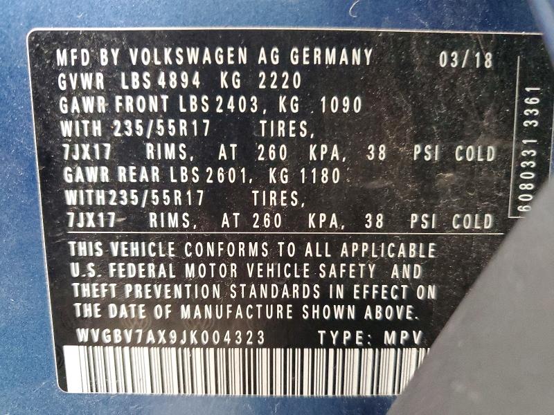 67641936 :رقم المزاد ، WVGBV7AX9JK004323 vin ، 2018 Volkswagen Tiguan Limited مزاد بيع