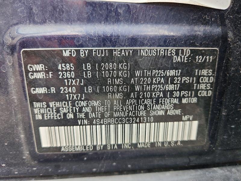 68260526 :رقم المزاد ، 4S4BRBCC3C3241310 vin ، 2012 Subaru Outback مزاد بيع