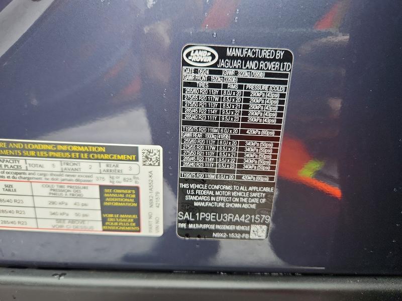 2024 Land Rover Range Rover Sport მანქანა იყიდება აუქციონზე, vin: SAL1P9EU3RA421579, აუქციონის ნომერი: 66981386
