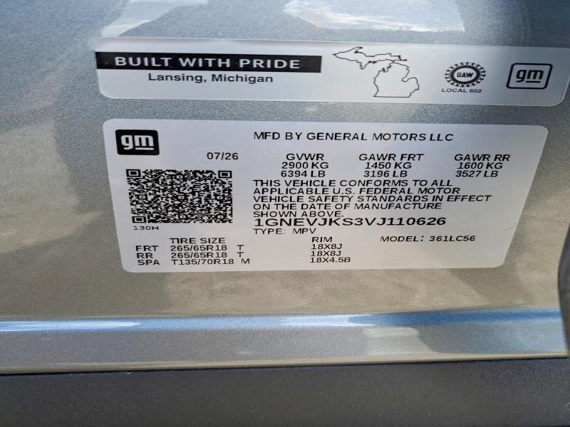 Продаж на аукціоні авто 2027 Chevrolet Traverse, vin: 1GNEVJKS3VJ110626, номер лоту: 70549076