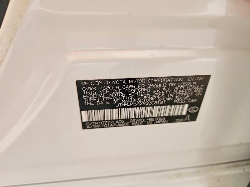 69766136 :رقم المزاد ، JTHBJ46GX92308181 vin ، 2009 Lexus Es مزاد بيع
