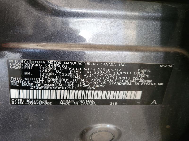 69983456 :رقم المزاد ، 2T3WFREV4EW102941 vin ، 2014 Toyota Rav4 مزاد بيع
