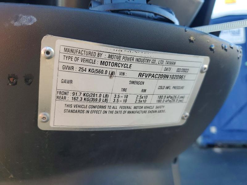 67916086 :رقم المزاد ، RFVPAC209N1020961 vin ، 2022 Genuine Scooter Co. Buddy مزاد بيع