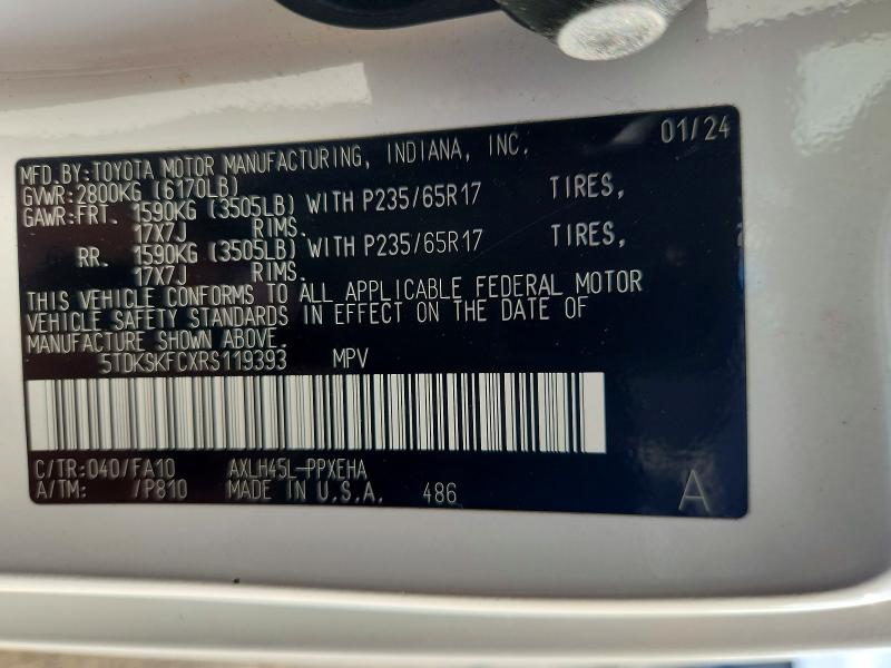 Продажа на аукционе авто 2024 Toyota Sienna, vin: 5TDKSKFCXRS119393, номер лота: 71195606