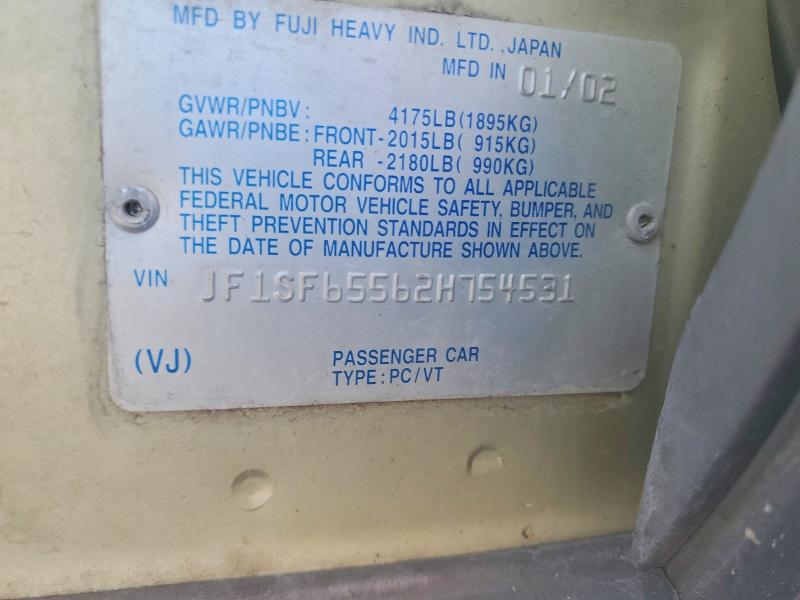 Aukcja sprzedaży 2002 Subaru Forester, vin: JF1SF65562H754531, numer aukcji: 67141656