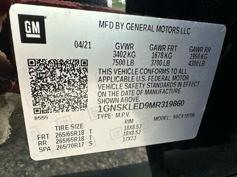 2021 Chevrolet Tahoe მანქანა იყიდება აუქციონზე, vin: 1GNSKLED9MR319860, აუქციონის ნომერი: 67920176