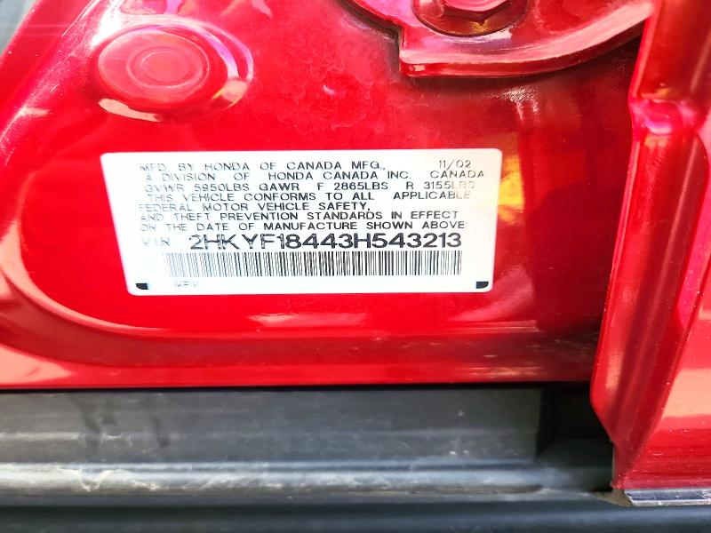 2003 Honda Pilot მანქანა იყიდება აუქციონზე, vin: 2HKYF18443H543213, აუქციონის ნომერი: 67438806