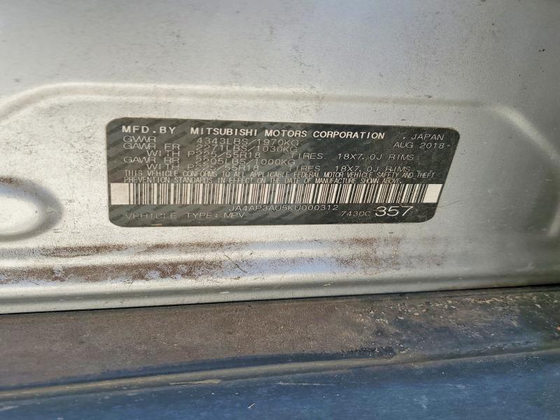 2019 Mitsubishi Outlander Sport მანქანა იყიდება აუქციონზე, vin: JA4AP3AU5KU000312, აუქციონის ნომერი: 68813636