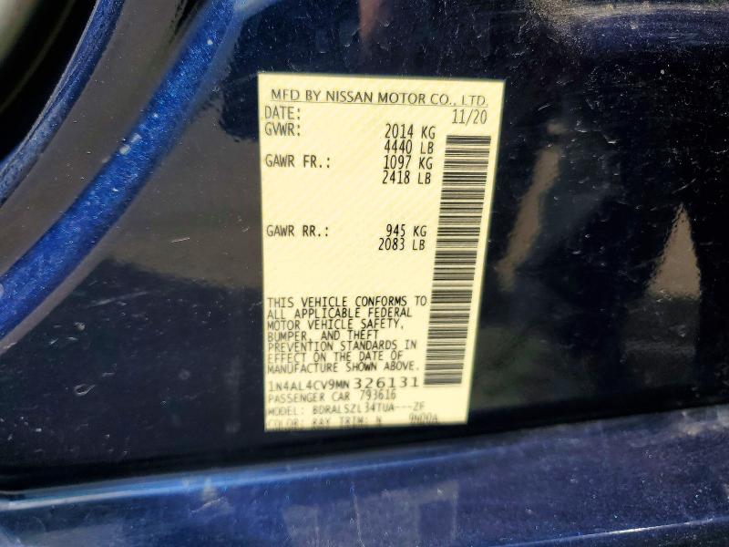 2021 Nissan Altima მანქანა იყიდება აუქციონზე, vin: 1N4AL4CV9MN326131, აუქციონის ნომერი: 70940086
