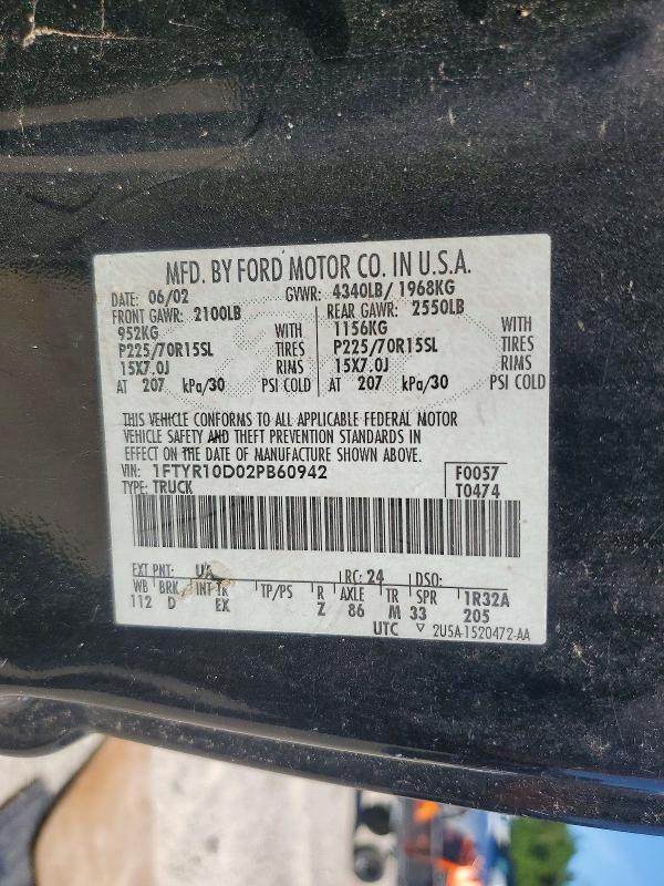 Продажа на аукционе авто 2002 Ford Ranger, vin: 1FTYR10D02PB60942, номер лота: 69291966