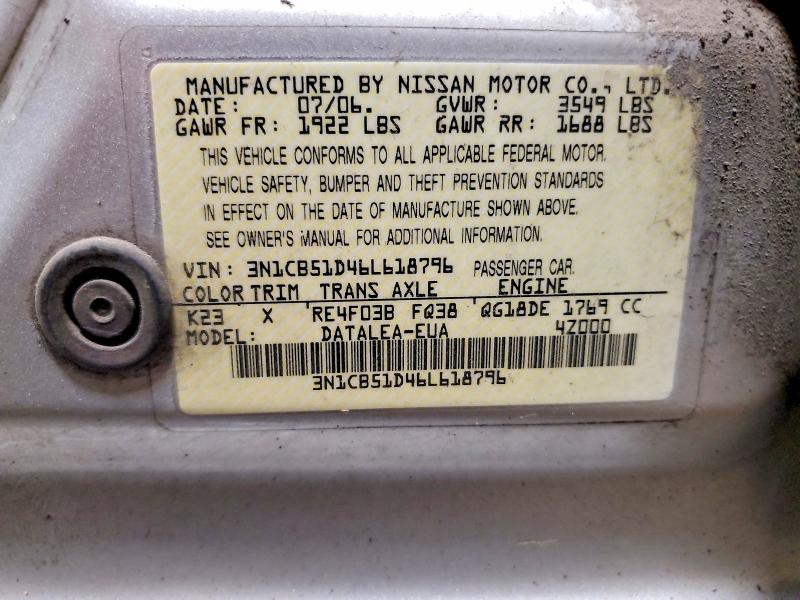 70709716 :رقم المزاد ، 3N1CB51D46L618796 vin ، 2006 Nissan Sentra مزاد بيع