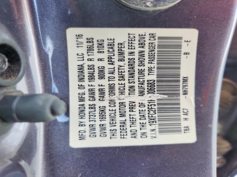 2017 Honda Civic მანქანა იყიდება აუქციონზე, vin: 19XFC2F51HE006683, აუქციონის ნომერი: 69199856
