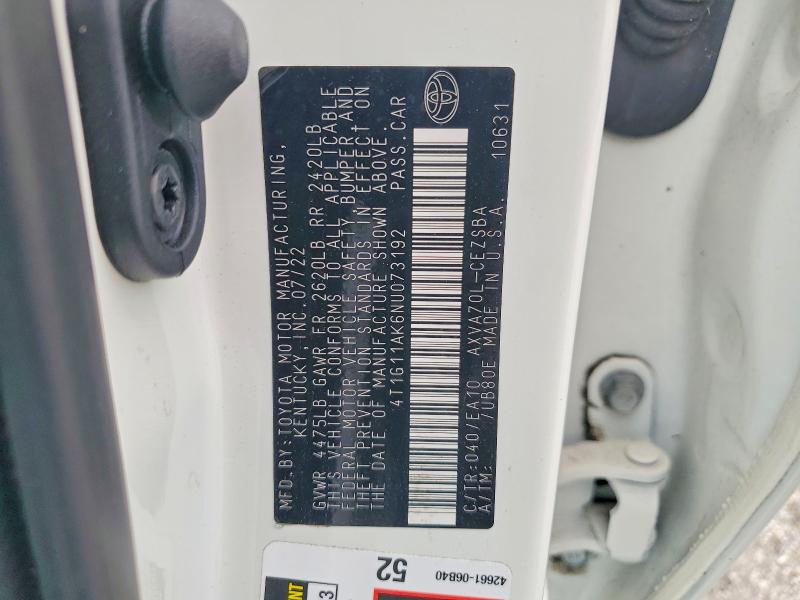 70465926 :رقم المزاد ، 4T1G11AK6NU073192 vin ، 2022 Toyota Camry مزاد بيع