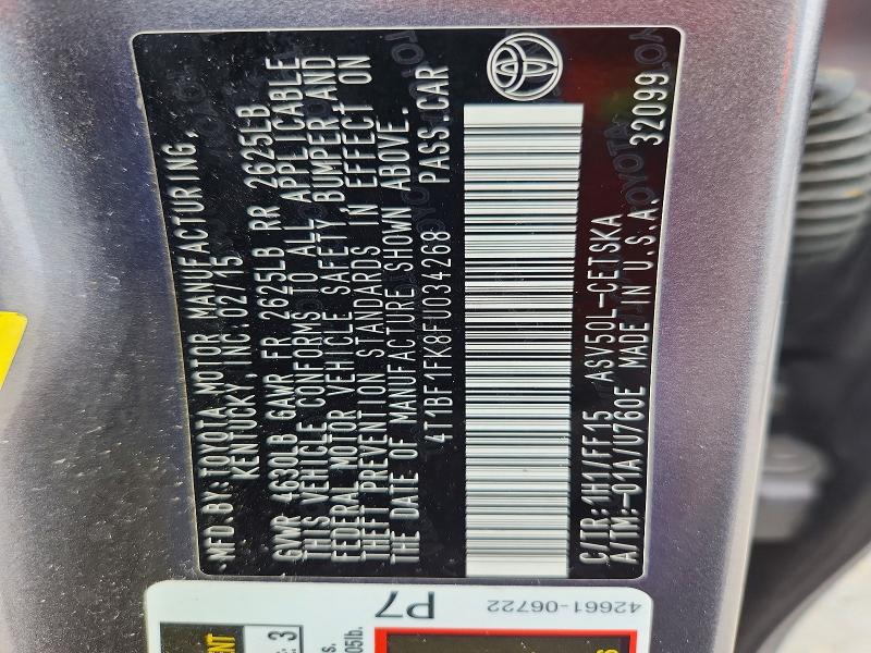 2015 Toyota Camry მანქანა იყიდება აუქციონზე, vin: 4T1BF1FK8FU034268, აუქციონის ნომერი: 68099226