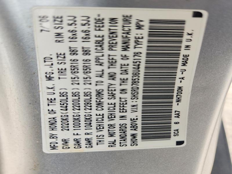Auction sale of the 2006 Honda Cr-v, vin: SHSRD78536U445176, lot number: 67386536