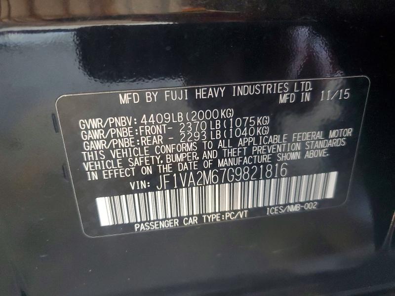 Aukcja sprzedaży 2016 Subaru Wrx, vin: JF1VA2M67G9821816, numer aukcji: 70769276