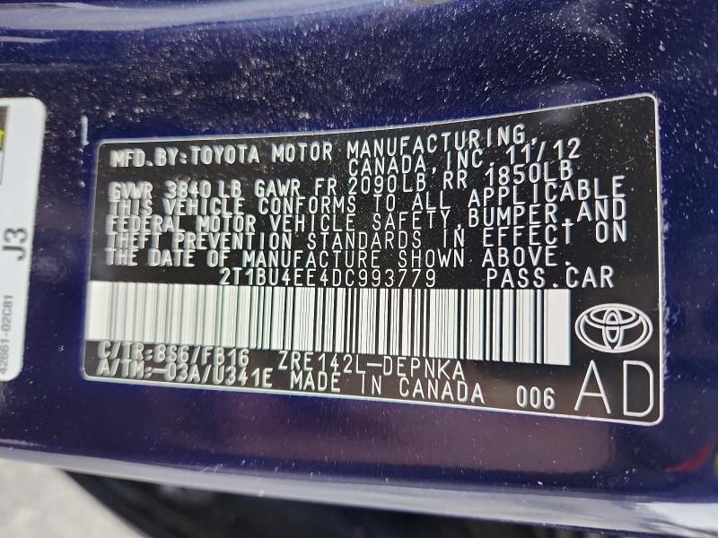 69563516 :رقم المزاد ، 2T1BU4EE4DC993779 vin ، 2013 Toyota Corolla مزاد بيع