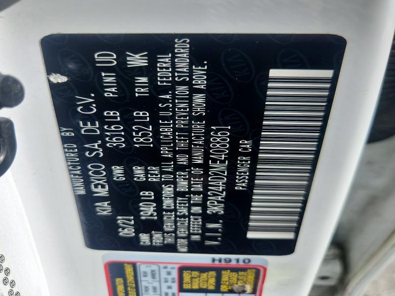 67467446 :رقم المزاد ، 3KPA24AD2ME408861 vin ، 2021 Kia Rio مزاد بيع