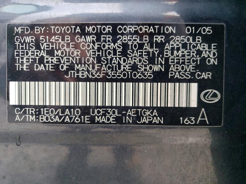 66263036 :رقم المزاد ، JTHBN36F355010635 vin ، 2005 Lexus Ls مزاد بيع