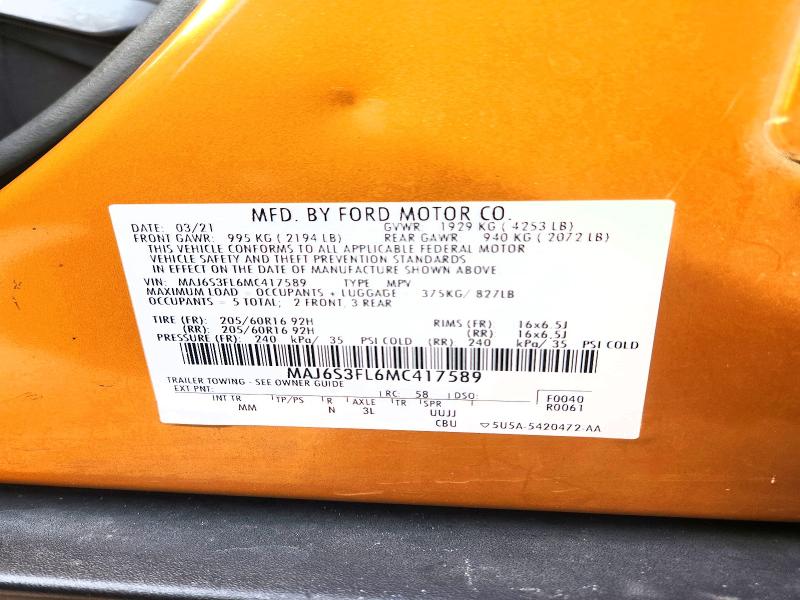 Продаж на аукціоні авто 2021 Ford Ecosport, vin: MAJ6S3FL6MC417589, номер лоту: 68351546