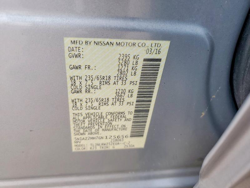 Aukcja sprzedaży 2016 Nissan Murano, vin: 5N1AZ2MH7GN125656, numer aukcji: 67691466