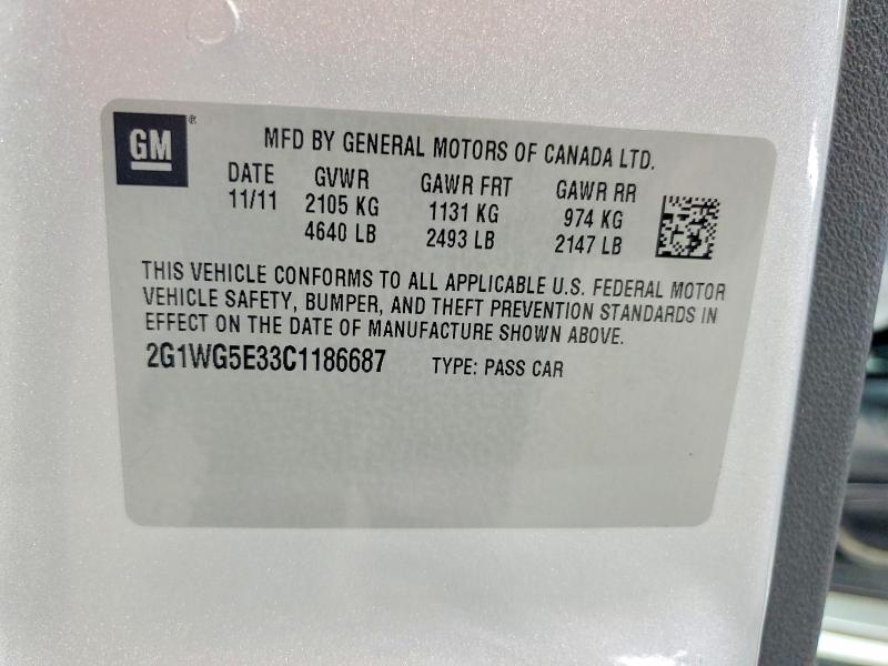 67833776 :رقم المزاد ، 2G1WG5E33C1186687 vin ، 2012 Chevrolet Impala مزاد بيع