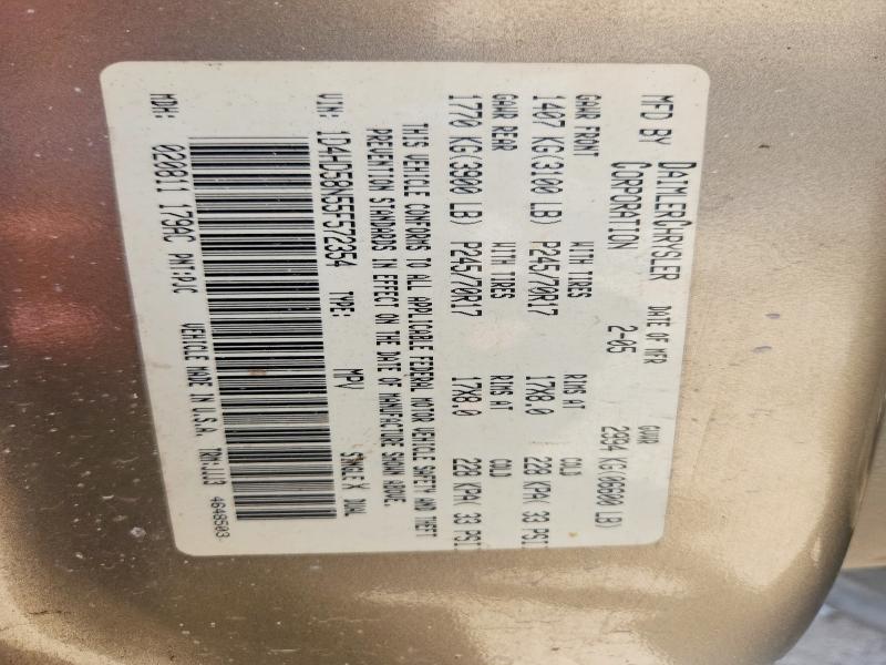 Auction sale of the 2005 Dodge Durango, vin: 1D4HD58N55F572354, lot number: 68921146