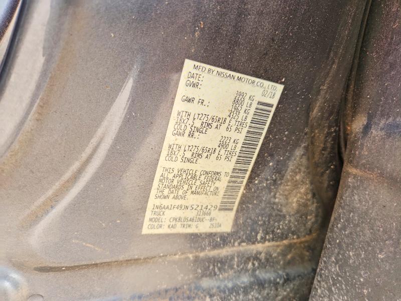 67334096 :رقم المزاد ، 1N6AA1F49JN521429 vin ، 2018 Nissan Titan Xd مزاد بيع