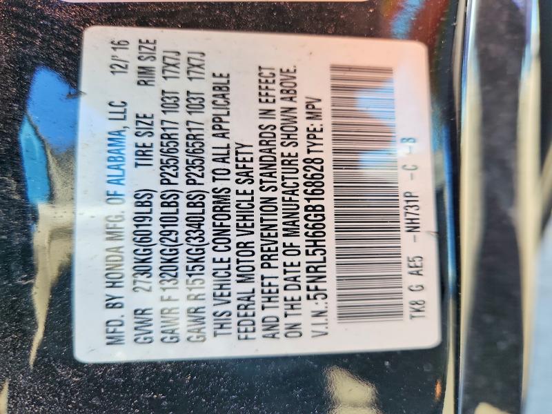 Продаж на аукціоні авто 2016 Honda Odyssey, vin: 5FNRL5H66GB168628, номер лоту: 70152496