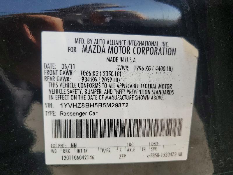 69145596 :رقم المزاد ، 1YVHZ8BH5B5M29872 vin ، 2011 Mazda 6 مزاد بيع